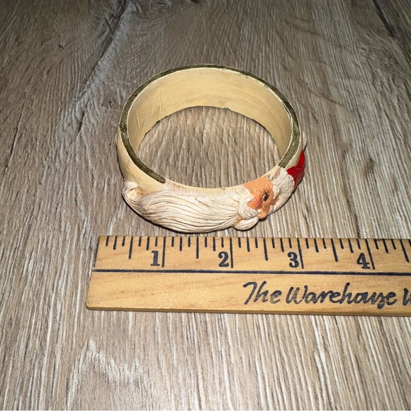 Vintage 90s Jim Shore Christmas Santa Bangle Bracelet Folk Art Holly Accent Boho - Picture 6 of 8